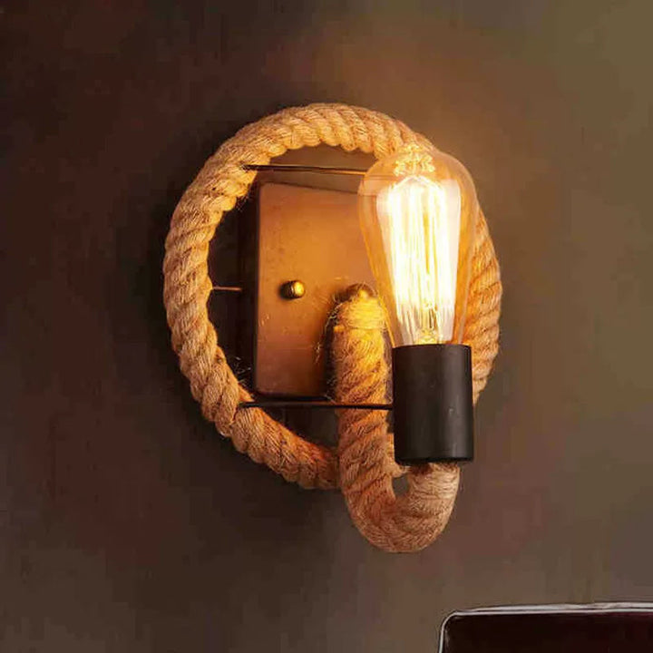 Stornfield | Single rope wrapped wall light farmhouse brown oval/round dining room wall mounted light with open lamp design