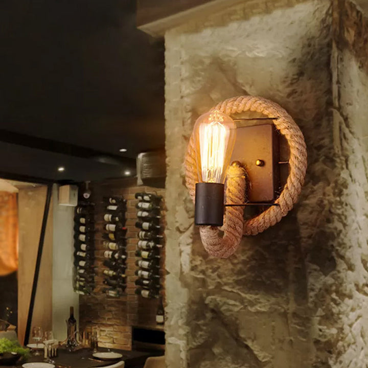 Stornfield | Single rope wrapped wall light farmhouse brown oval/round dining room wall mounted light with open lamp design