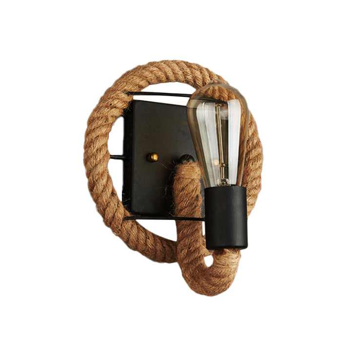 Stornfield | Single rope wrapped wall light farmhouse brown oval/round dining room wall mounted light with open lamp design