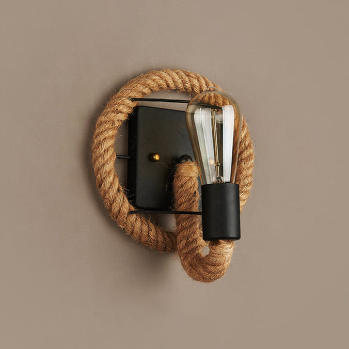 Stornfield | Single rope wrapped wall light farmhouse brown oval/round dining room wall mounted light with open lamp design