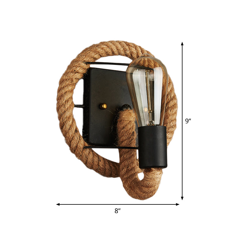 Stornfield | Single rope wrapped wall light farmhouse brown oval/round dining room wall mounted light with open lamp design