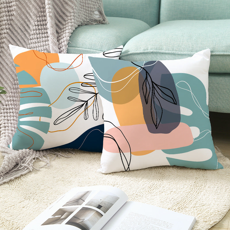 Abstract Organic-Shape Cotton-Linen Decorative Throw Pillow Cover with Concealed Zipper