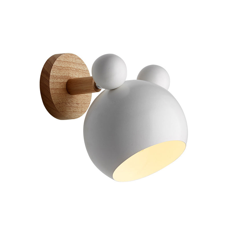Bear/Bell Rotating Wall Mounted Lamp Macaron Iron 1-Head Bedside Reading Wall Light in White/Pink/Green and Wood | Stornfield