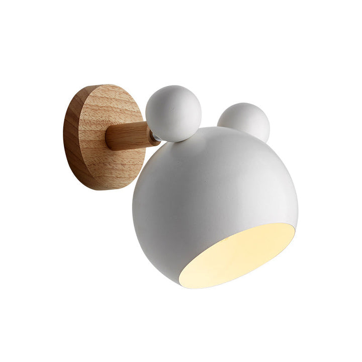 Bear/Bell Rotating Wall Mounted Lamp Macaron Iron 1-Head Bedside Reading Wall Light in White/Pink/Green and Wood | Stornfield