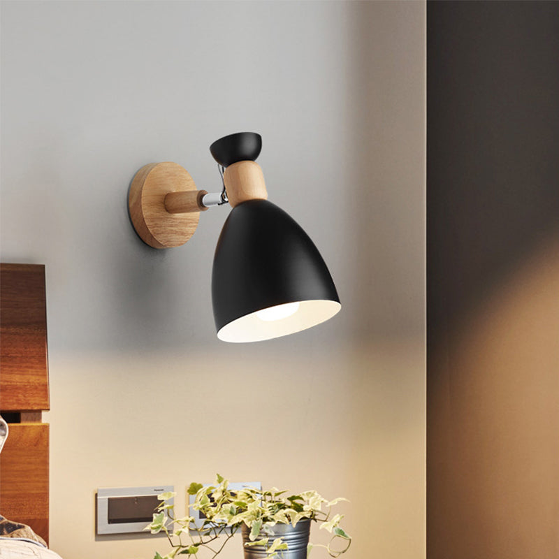 Bear/Bell Rotating Wall Mounted Lamp Macaron Iron 1-Head Bedside Reading Wall Light in White/Pink/Green and Wood | Stornfield