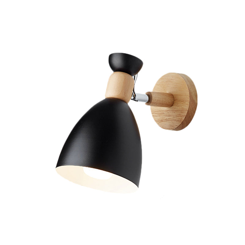 Bear/Bell Rotating Wall Mounted Lamp Macaron Iron 1-Head Bedside Reading Wall Light in White/Pink/Green and Wood | Stornfield