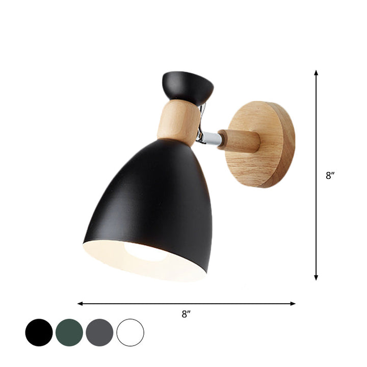 Bear/Bell Rotating Wall Mounted Lamp Macaron Iron 1-Head Bedside Reading Wall Light in White/Pink/Green and Wood | Stornfield