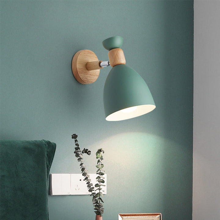 Bear/Bell Rotating Wall Mounted Lamp Macaron Iron 1-Head Bedside Reading Wall Light in White/Pink/Green and Wood | Stornfield