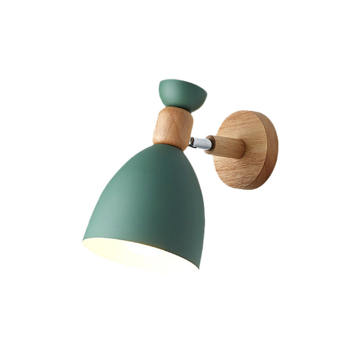Bear/Bell Rotating Wall Mounted Lamp Macaron Iron 1-Head Bedside Reading Wall Light in White/Pink/Green and Wood | Stornfield