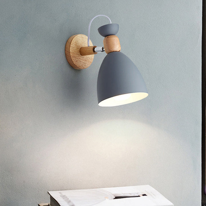 Bear/Bell Rotating Wall Mounted Lamp Macaron Iron 1-Head Bedside Reading Wall Light in White/Pink/Green and Wood | Stornfield