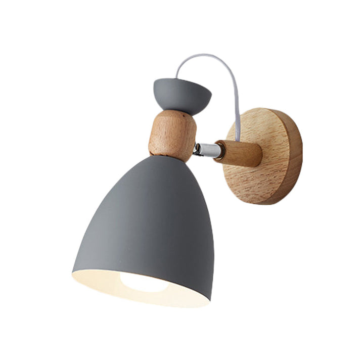 Bear/Bell Rotating Wall Mounted Lamp Macaron Iron 1-Head Bedside Reading Wall Light in White/Pink/Green and Wood | Stornfield