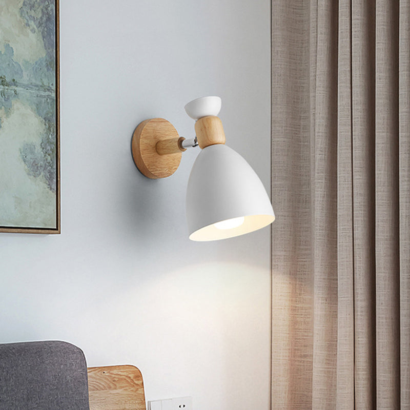 Bear/Bell Rotating Wall Mounted Lamp Macaron Iron 1-Head Bedside Reading Wall Light in White/Pink/Green and Wood | Stornfield