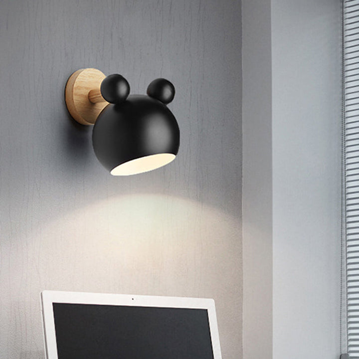 Bear/Bell Rotating Wall Mounted Lamp Macaron Iron 1-Head Bedside Reading Wall Light in White/Pink/Green and Wood | Stornfield