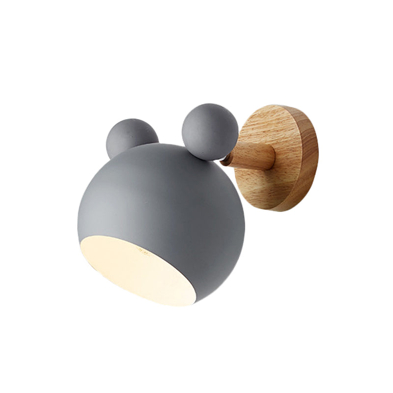 Bear/Bell Rotating Wall Mounted Lamp Macaron Iron 1-Head Bedside Reading Wall Light in White/Pink/Green and Wood | Stornfield