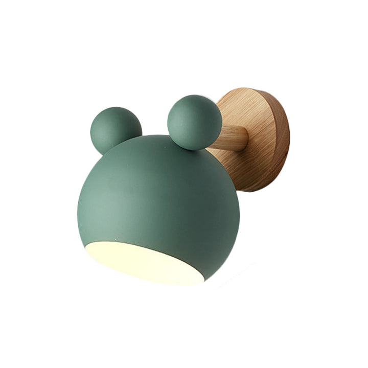 Bear/Bell Rotating Wall Mounted Lamp Macaron Iron 1-Head Bedside Reading Wall Light in White/Pink/Green and Wood | Stornfield