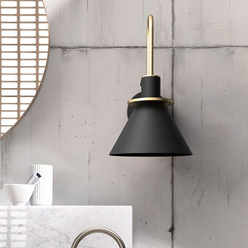 Black/White/Green Cone Wall Lamp Macaron 1-Light Metal Wall Mounted Light with Arched Arm for Bedroom, Warm/White Light | Stornfield