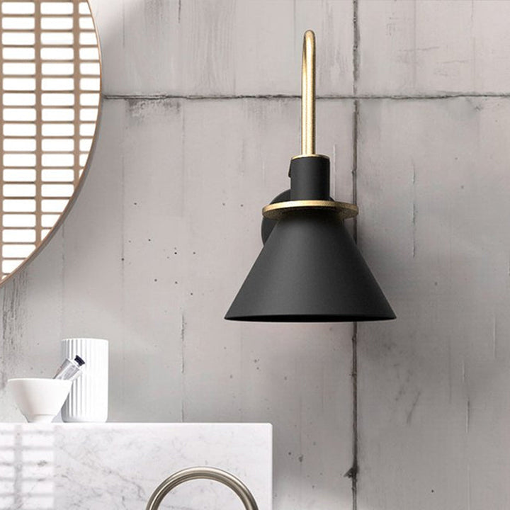 Black/White/Green Cone Wall Lamp Macaron 1-Light Metal Wall Mounted Light with Arched Arm for Bedroom, Warm/White Light | Stornfield
