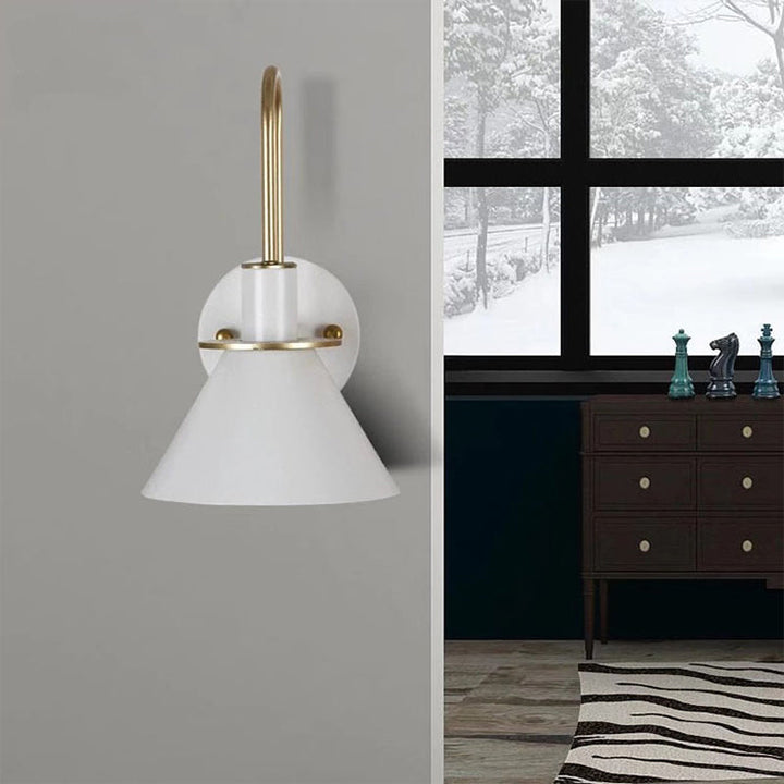 Black/White/Green Cone Wall Lamp Macaron 1-Light Metal Wall Mounted Light with Arched Arm for Bedroom, Warm/White Light | Stornfield