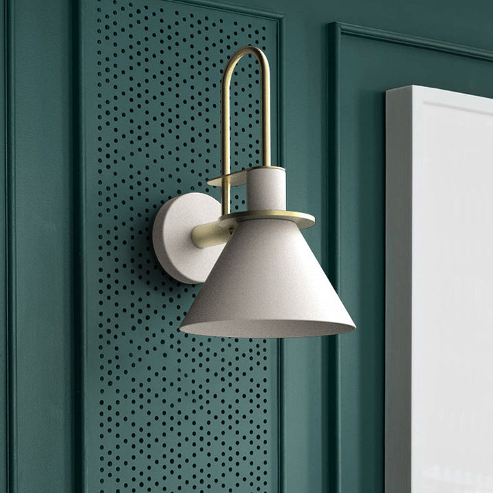 Black/White/Green Cone Wall Lamp Macaron 1-Light Metal Wall Mounted Light with Arched Arm for Bedroom, Warm/White Light | Stornfield