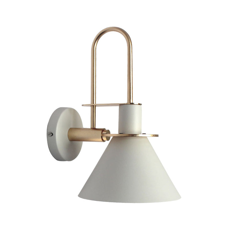 Black/White/Green Cone Wall Lamp Macaron 1-Light Metal Wall Mounted Light with Arched Arm for Bedroom, Warm/White Light | Stornfield