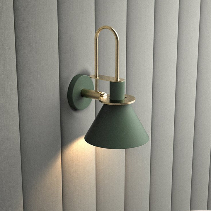 Black/White/Green Cone Wall Lamp Macaron 1-Light Metal Wall Mounted Light with Arched Arm for Bedroom, Warm/White Light | Stornfield