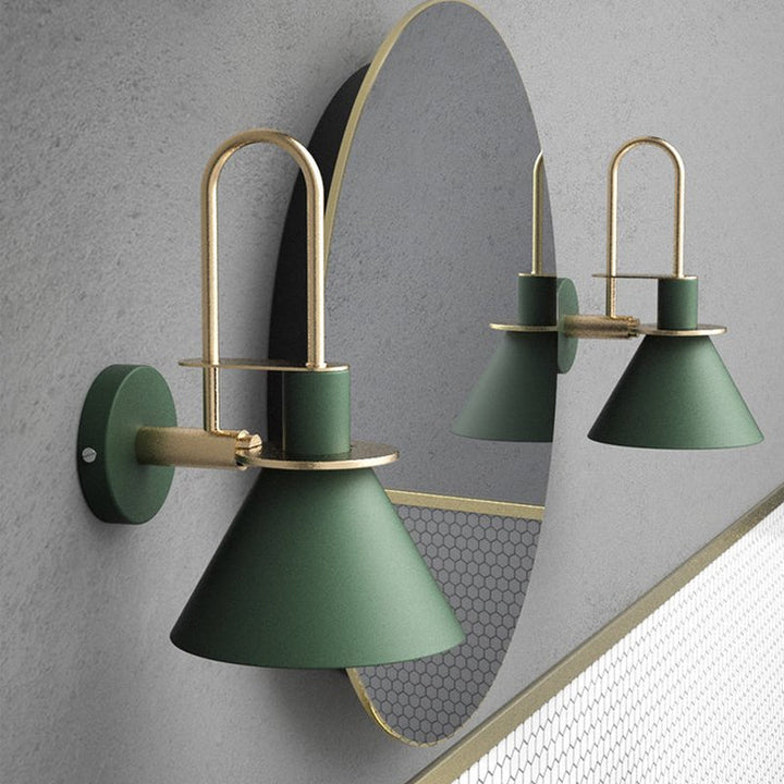 Black/White/Green Cone Wall Lamp Macaron 1-Light Metal Wall Mounted Light with Arched Arm for Bedroom, Warm/White Light | Stornfield