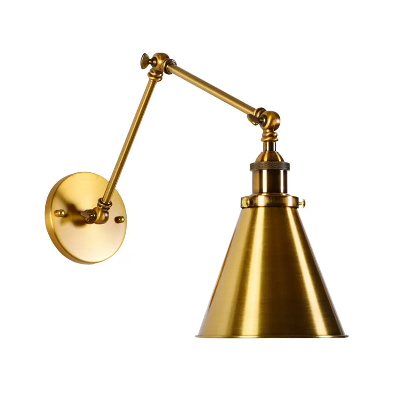 Brass 1 Bulb Wall Light Kit Antique Metal Conic Wall Mount Lighting Fixture with Flexible Swivel Arm | Stornfield
