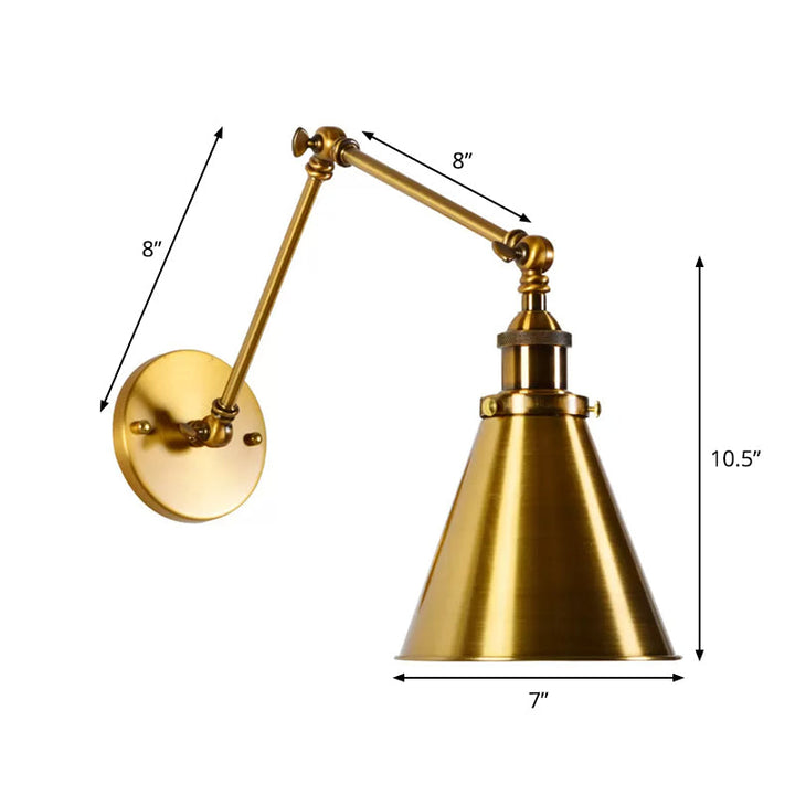 Brass 1 Bulb Wall Light Kit Antique Metal Conic Wall Mount Lighting Fixture with Flexible Swivel Arm | Stornfield