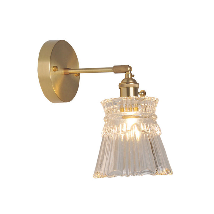 Iron Brass Finish Wall Reading Light Swing Arm 1-Light Industrial Wall Mounted Lamp with Blossom/Bowl Clear Glass Shade | Stornfield