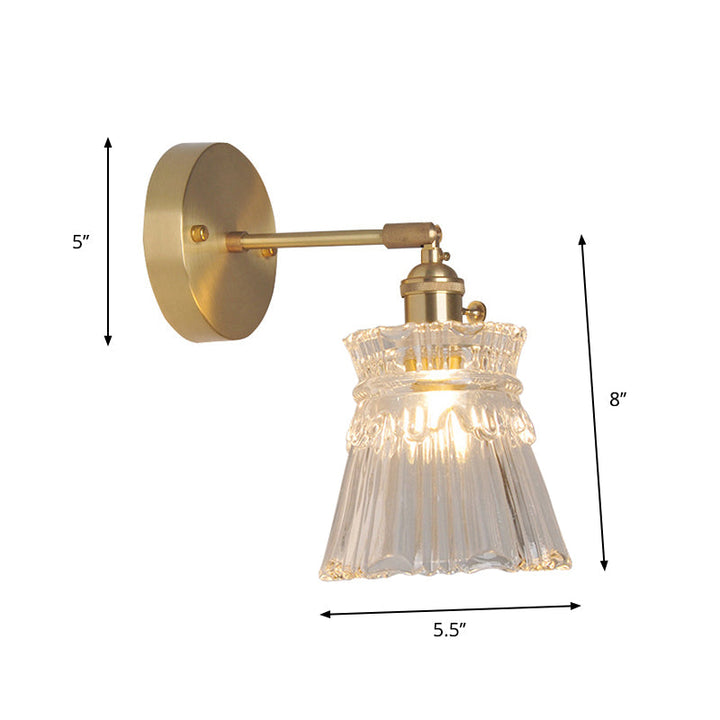 Iron Brass Finish Wall Reading Light Swing Arm 1-Light Industrial Wall Mounted Lamp with Blossom/Bowl Clear Glass Shade | Stornfield