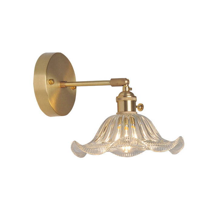 Iron Brass Finish Wall Reading Light Swing Arm 1-Light Industrial Wall Mounted Lamp with Blossom/Bowl Clear Glass Shade | Stornfield