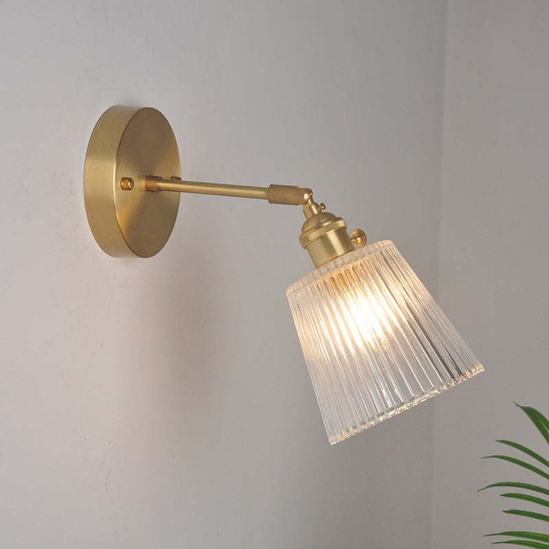 Iron Brass Finish Wall Reading Light Swing Arm 1-Light Industrial Wall Mounted Lamp with Blossom/Bowl Clear Glass Shade | Stornfield