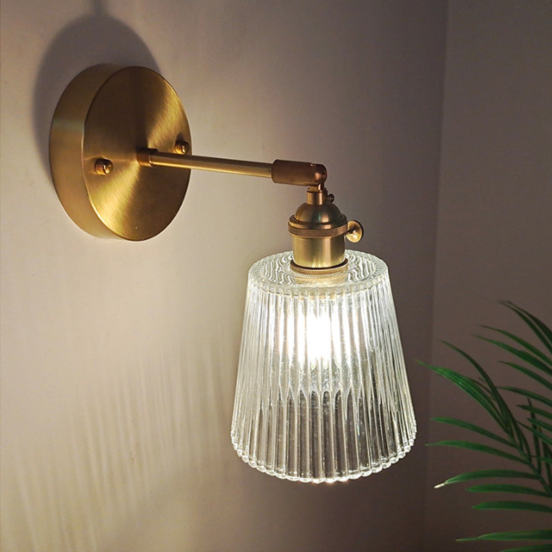 Iron Brass Finish Wall Reading Light Swing Arm 1-Light Industrial Wall Mounted Lamp with Blossom/Bowl Clear Glass Shade | Stornfield