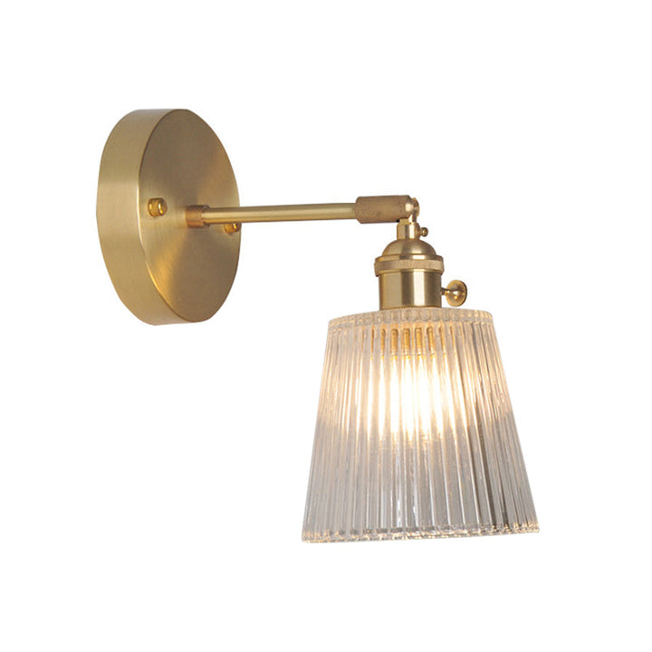 Iron Brass Finish Wall Reading Light Swing Arm 1-Light Industrial Wall Mounted Lamp with Blossom/Bowl Clear Glass Shade | Stornfield