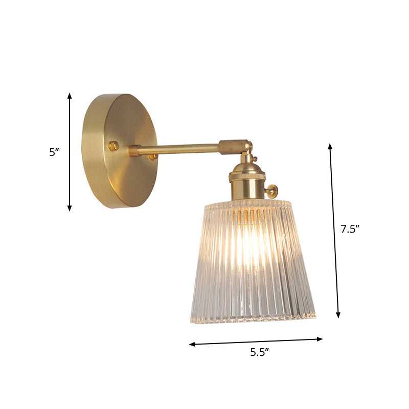Iron Brass Finish Wall Reading Light Swing Arm 1-Light Industrial Wall Mounted Lamp with Blossom/Bowl Clear Glass Shade | Stornfield