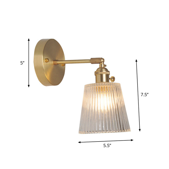 Iron Brass Finish Wall Reading Light Swing Arm 1-Light Industrial Wall Mounted Lamp with Blossom/Bowl Clear Glass Shade | Stornfield