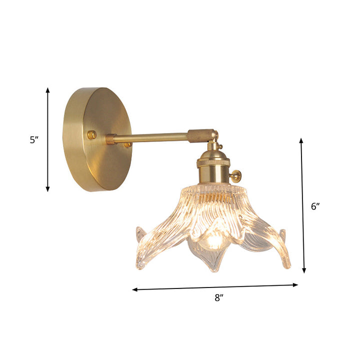 Iron Brass Finish Wall Reading Light Swing Arm 1-Light Industrial Wall Mounted Lamp with Blossom/Bowl Clear Glass Shade | Stornfield