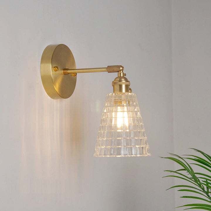 Iron Brass Finish Wall Reading Light Swing Arm 1-Light Industrial Wall Mounted Lamp with Blossom/Bowl Clear Glass Shade | Stornfield