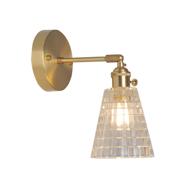 Iron Brass Finish Wall Reading Light Swing Arm 1-Light Industrial Wall Mounted Lamp with Blossom/Bowl Clear Glass Shade | Stornfield