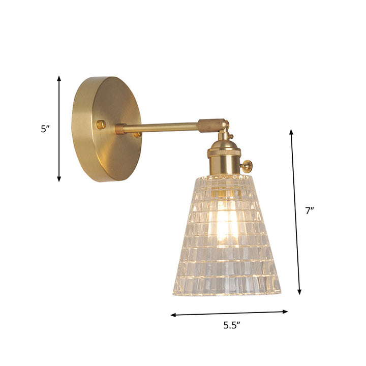 Iron Brass Finish Wall Reading Light Swing Arm 1-Light Industrial Wall Mounted Lamp with Blossom/Bowl Clear Glass Shade | Stornfield