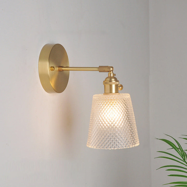 Iron Brass Finish Wall Reading Light Swing Arm 1-Light Industrial Wall Mounted Lamp with Blossom/Bowl Clear Glass Shade | Stornfield