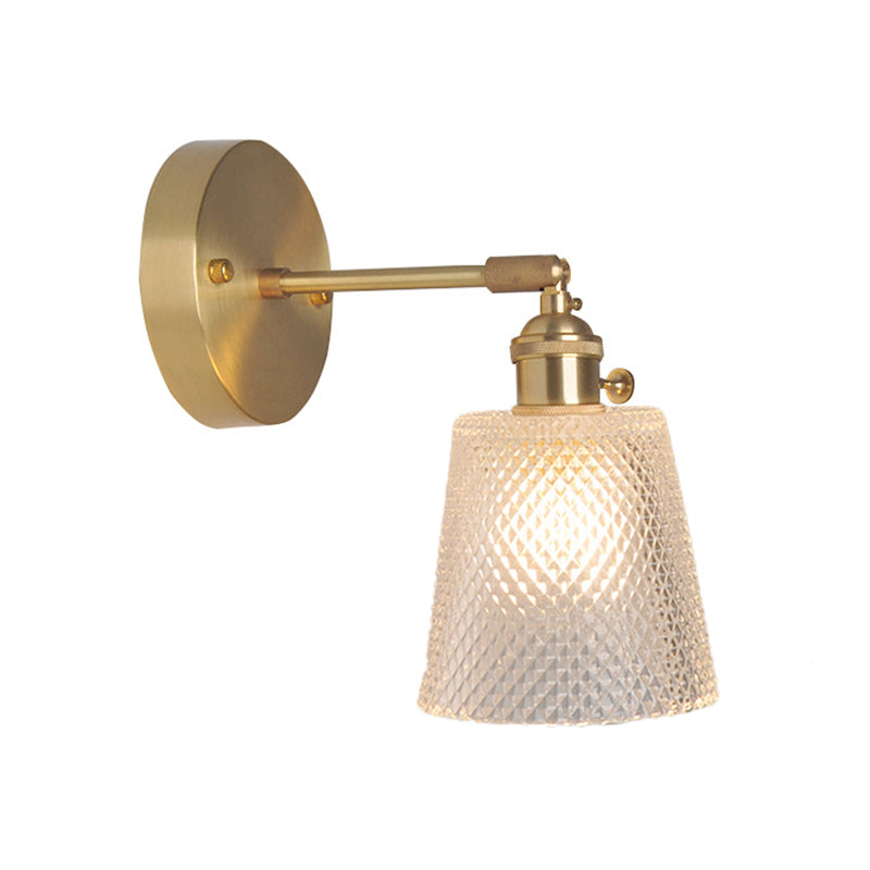 Iron Brass Finish Wall Reading Light Swing Arm 1-Light Industrial Wall Mounted Lamp with Blossom/Bowl Clear Glass Shade | Stornfield