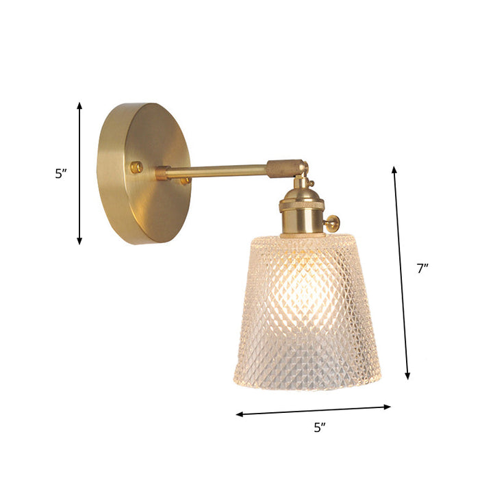 Iron Brass Finish Wall Reading Light Swing Arm 1-Light Industrial Wall Mounted Lamp with Blossom/Bowl Clear Glass Shade | Stornfield