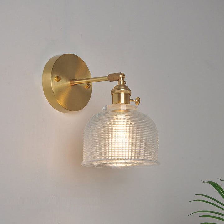Iron Brass Finish Wall Reading Light Swing Arm 1-Light Industrial Wall Mounted Lamp with Blossom/Bowl Clear Glass Shade | Stornfield