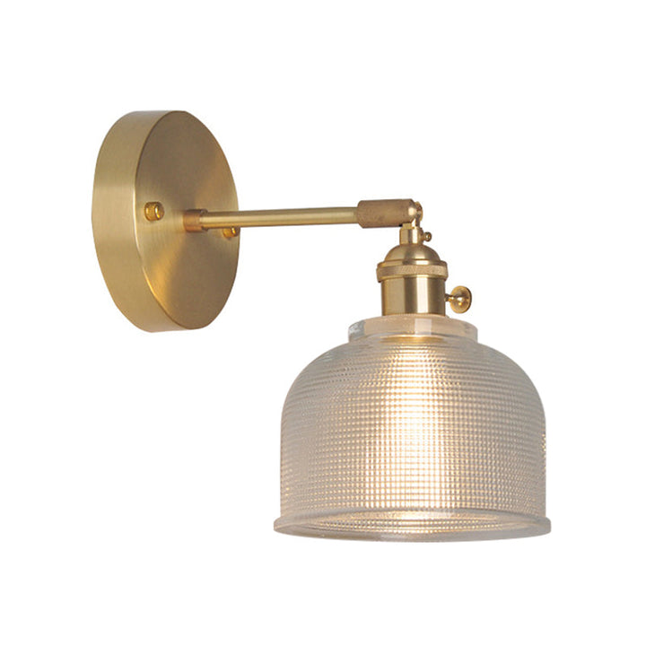 Iron Brass Finish Wall Reading Light Swing Arm 1-Light Industrial Wall Mounted Lamp with Blossom/Bowl Clear Glass Shade | Stornfield
