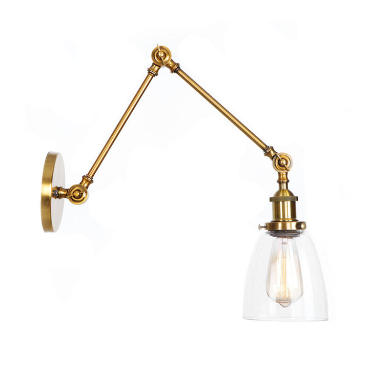 Stornfield | 1-Light Clear Glass Wall Light Fixture Aged Brass/Bronze Swing Arm Wall Lamp with Bell/Ball Clear Glass Shade