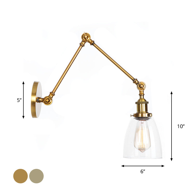 Stornfield | 1-Light Clear Glass Wall Light Fixture Aged Brass/Bronze Swing Arm Wall Lamp with Bell/Ball Clear Glass Shade