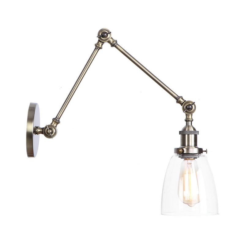Stornfield | 1-Light Clear Glass Wall Light Fixture Aged Brass/Bronze Swing Arm Wall Lamp with Bell/Ball Clear Glass Shade