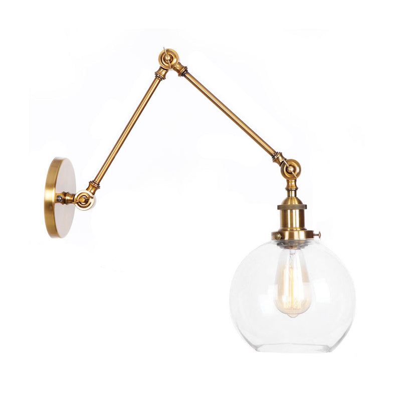 Stornfield | 1-Light Clear Glass Wall Light Fixture Aged Brass/Bronze Swing Arm Wall Lamp with Bell/Ball Clear Glass Shade
