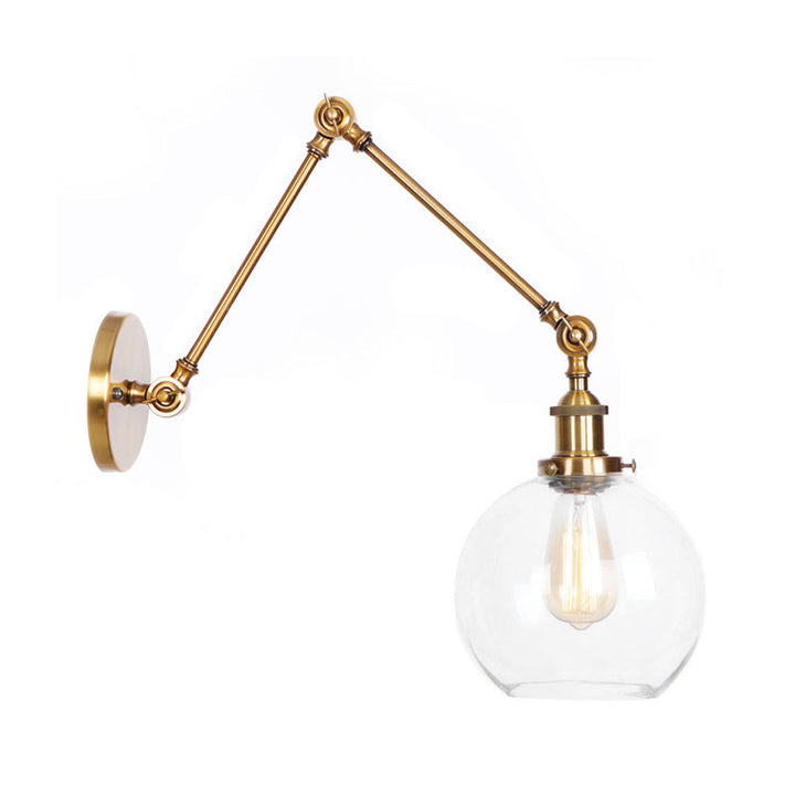 Stornfield | 1-Light Clear Glass Wall Light Fixture Aged Brass/Bronze Swing Arm Wall Lamp with Bell/Ball Clear Glass Shade